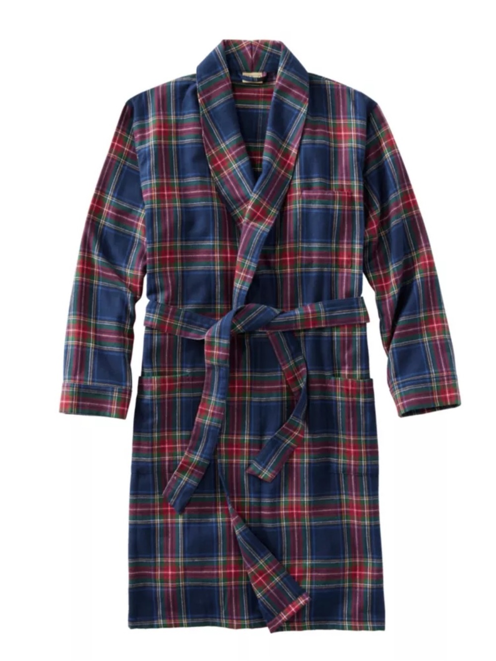 L.L. Bean Mens Medium Scotch Plaid Robe navy with tie belt NWT